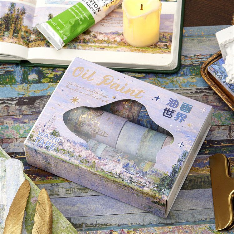 چسب واشی طلاکوب طرح نقاشی رنگ روغن - بسته 24 عددی